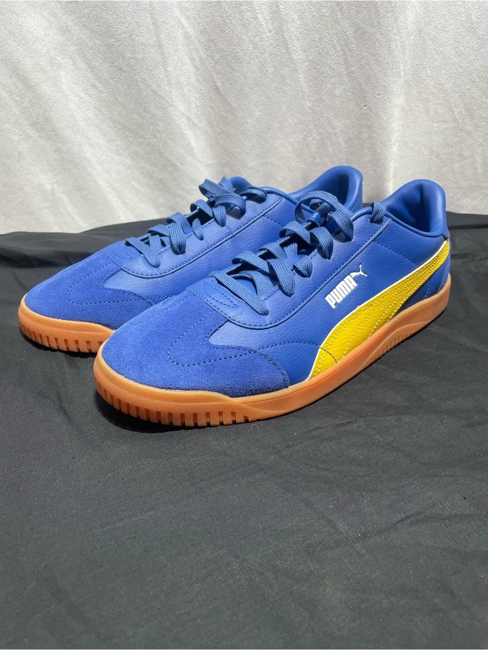 Puma 5v5 Men's Blue Sneakers with Yellow Stripe and Gum Sole